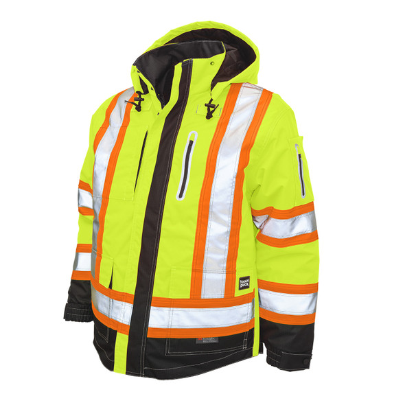 Tough Duck Class 3 Hi Vis X-Back Black Bottom Trim 4-in-1 Ripstop Jacket S187 Fluorescent Green